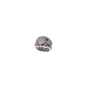 White Gold Ring with Beaded Band, Pyramids and Diamonds