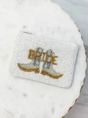 White rodeo bride beaded zip pouch