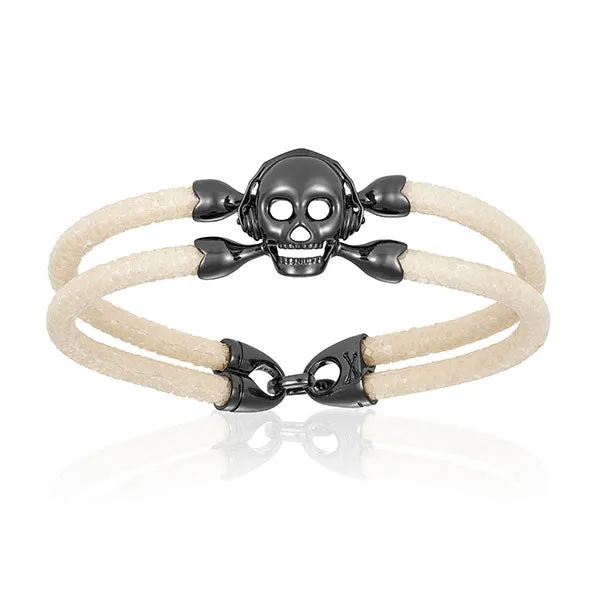 White stingray bracelet with black skull for man
