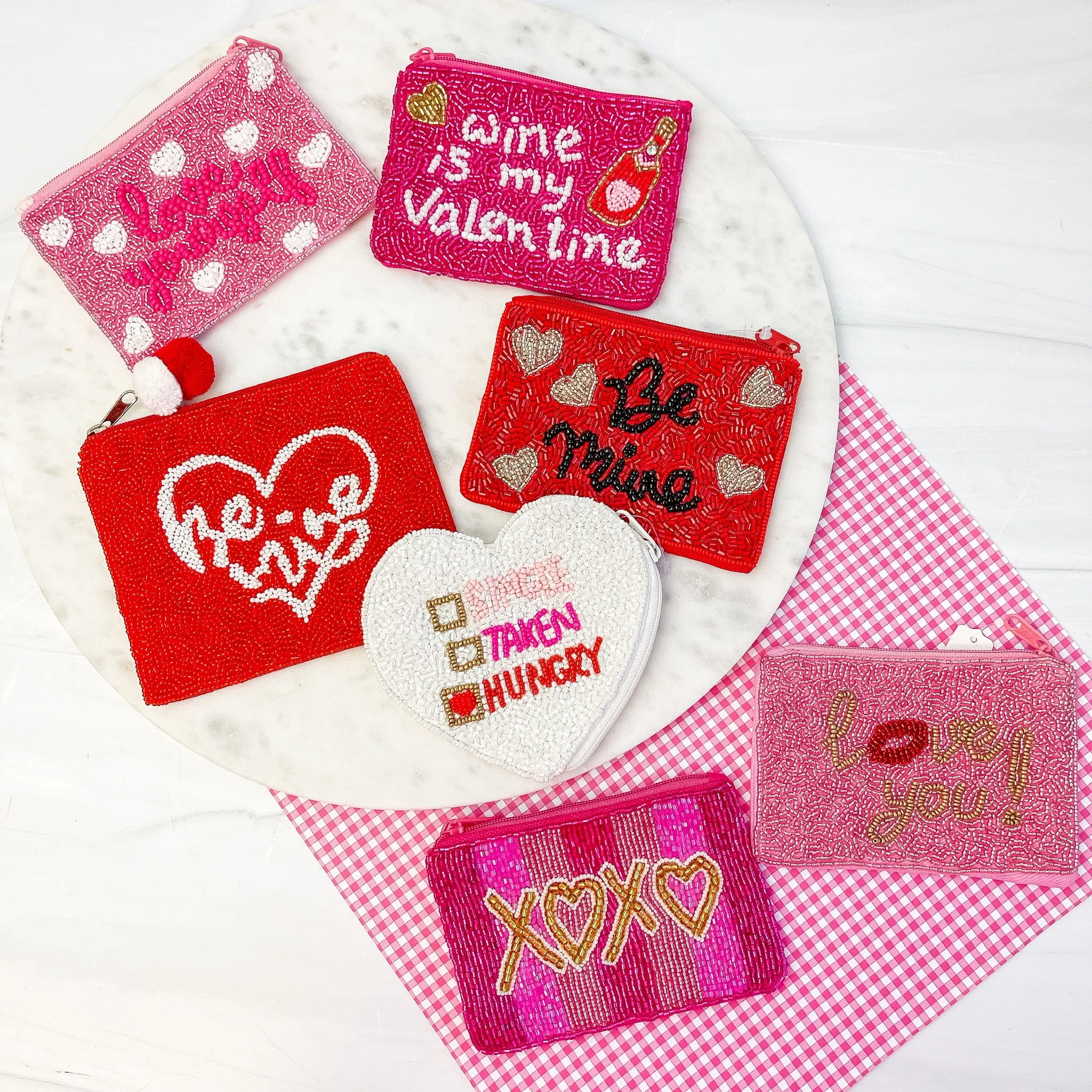 'Wine Is My Valentine' Beaded Zip Pouch