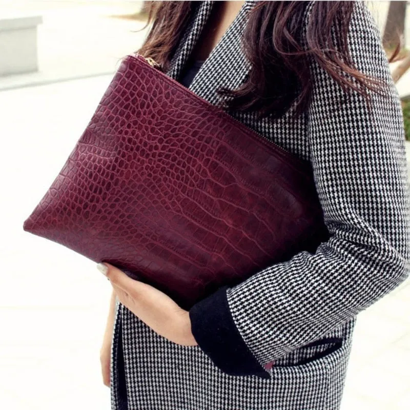 Women Envelope Leather Crocodile Pattern Luxury Clutch Bag
