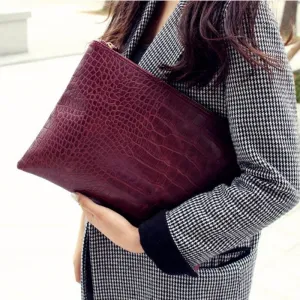 Women Envelope Leather Crocodile Pattern Luxury Clutch Bag