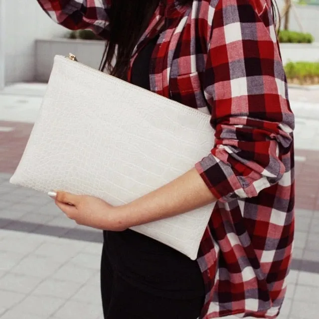 Women Envelope Leather Crocodile Pattern Luxury Clutch Bag