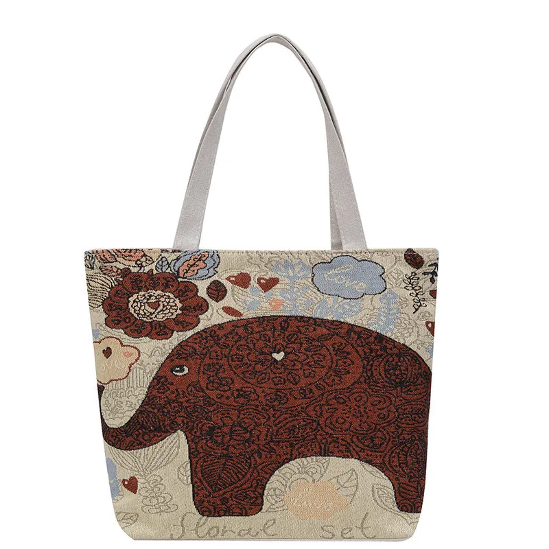 Women's Autumn Korean Style Woven Flower Cartoon Owl Canvas Shoulder Bags