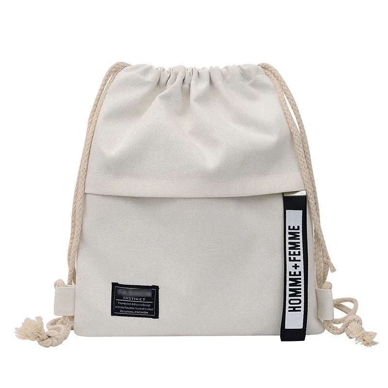 Women's Fashion Drawstring Canvas Simple Cloth Printed Backpacks