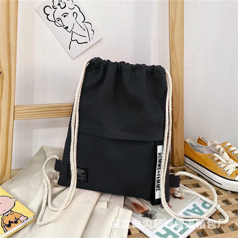 Women's Fashion Drawstring Canvas Simple Cloth Printed Backpacks