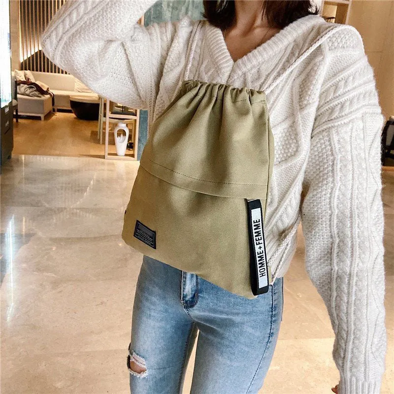 Women's Fashion Drawstring Canvas Simple Cloth Printed Backpacks
