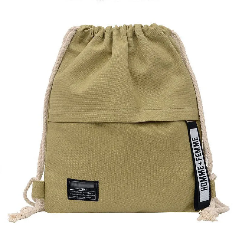 Women's Fashion Drawstring Canvas Simple Cloth Printed Backpacks