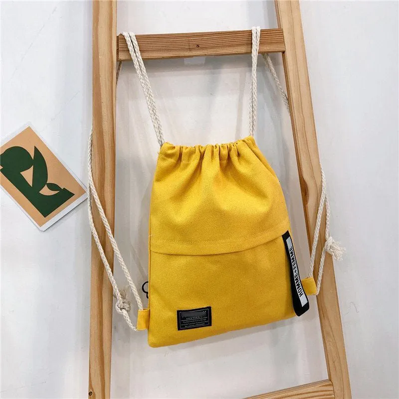 Women's Fashion Drawstring Canvas Simple Cloth Printed Backpacks