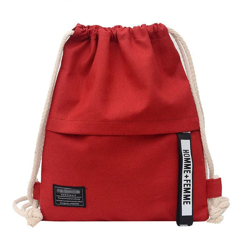 Women's Fashion Drawstring Canvas Simple Cloth Printed Backpacks