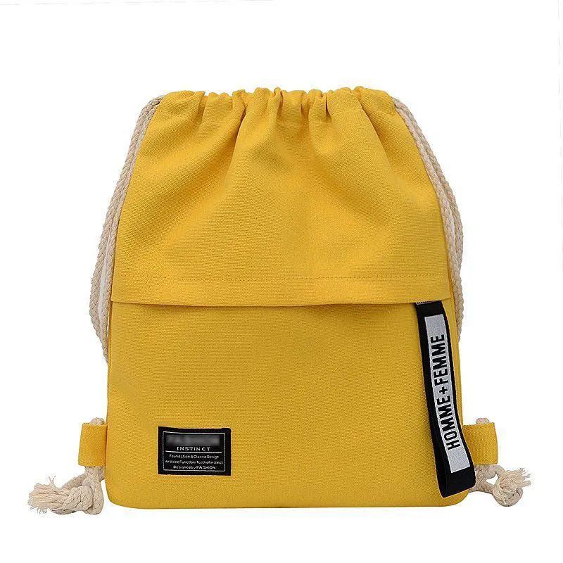 Women's Fashion Drawstring Canvas Simple Cloth Printed Backpacks