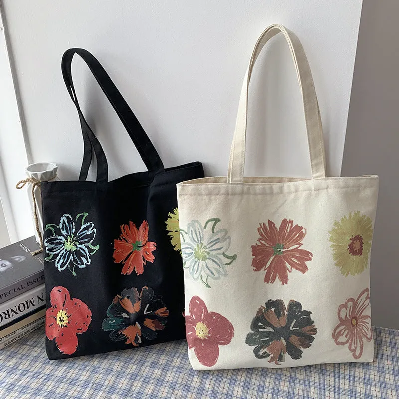 Women's Painting European Simple Portable Cotton Canvas Korean Shoulder Bags