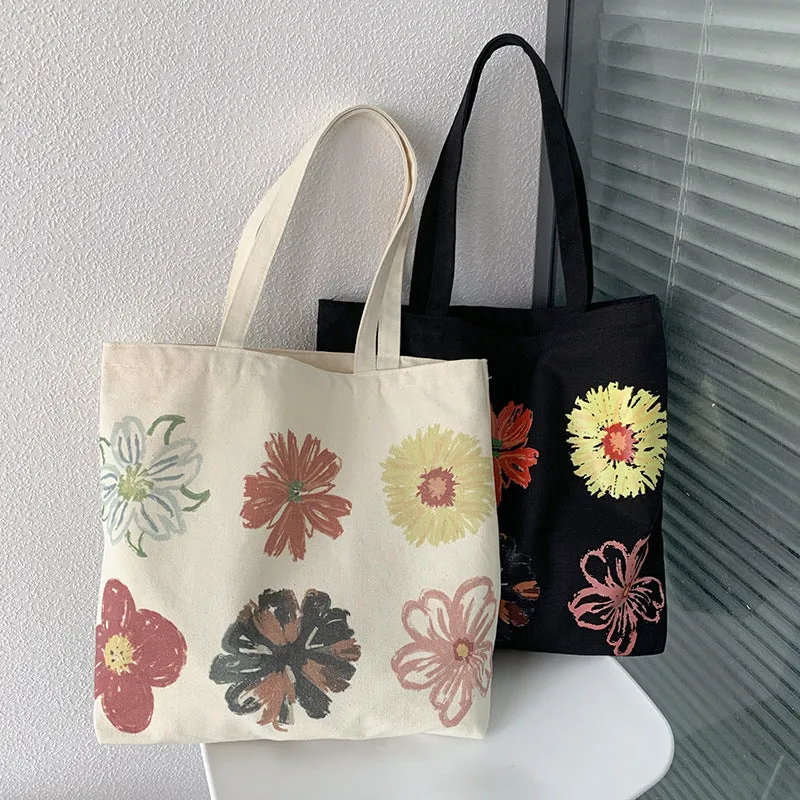 Women's Painting European Simple Portable Cotton Canvas Korean Shoulder Bags