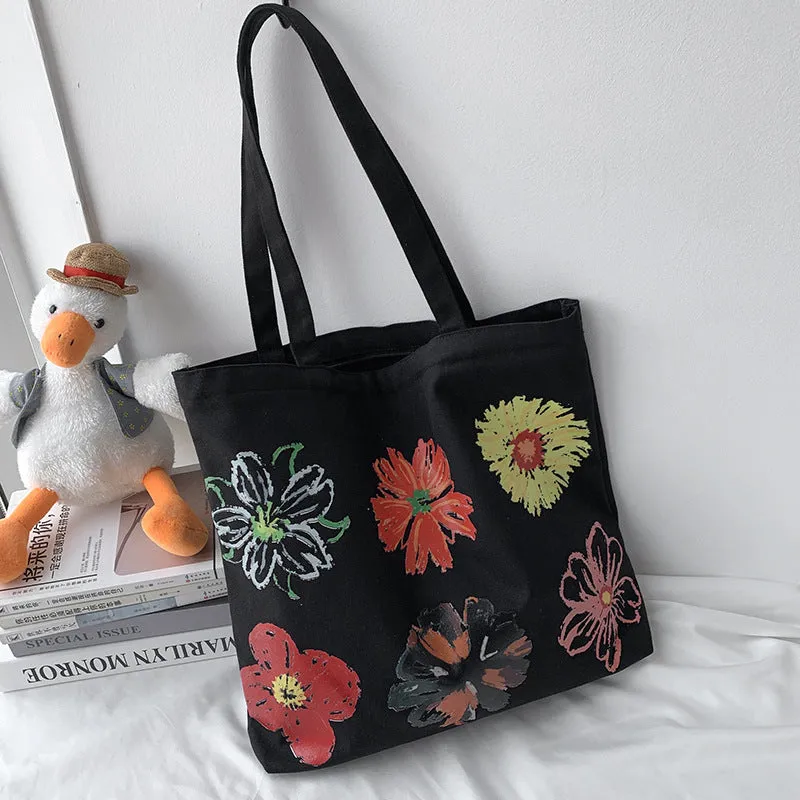 Women's Painting European Simple Portable Cotton Canvas Korean Shoulder Bags