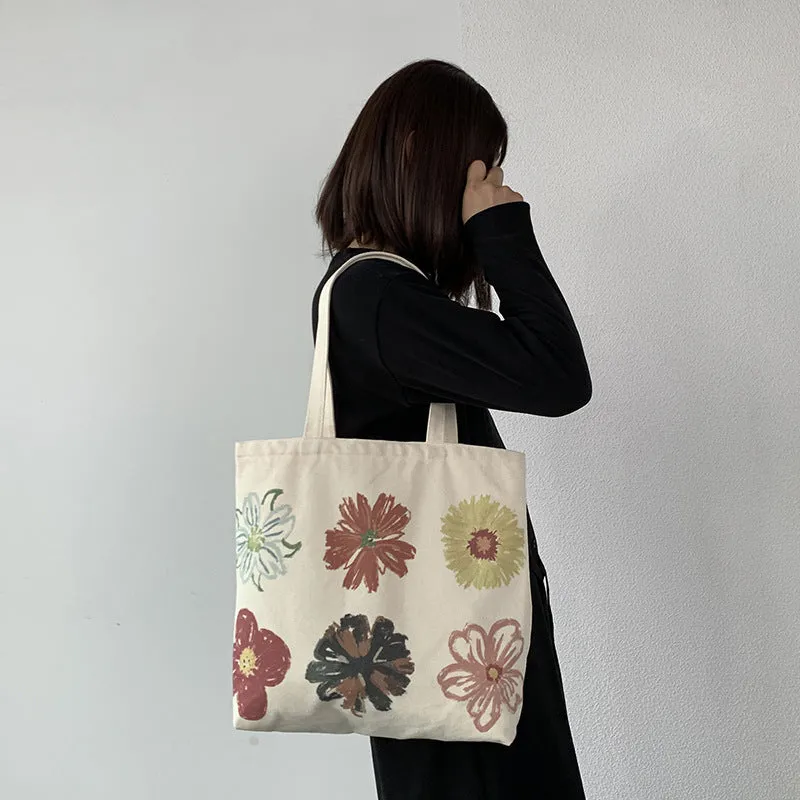 Women's Painting European Simple Portable Cotton Canvas Korean Shoulder Bags