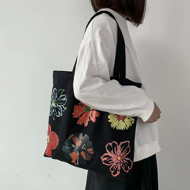 Women's Painting European Simple Portable Cotton Canvas Korean Shoulder Bags