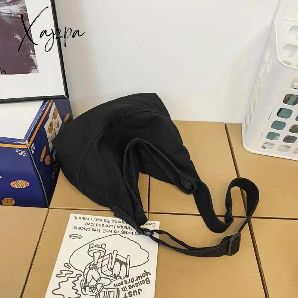 Xajzpa - Canvas Shoulder Bag for Women Hobos Small Messenger Crossbody Bag Casual Korean Style Handbag Purse Vintage Schoolbag