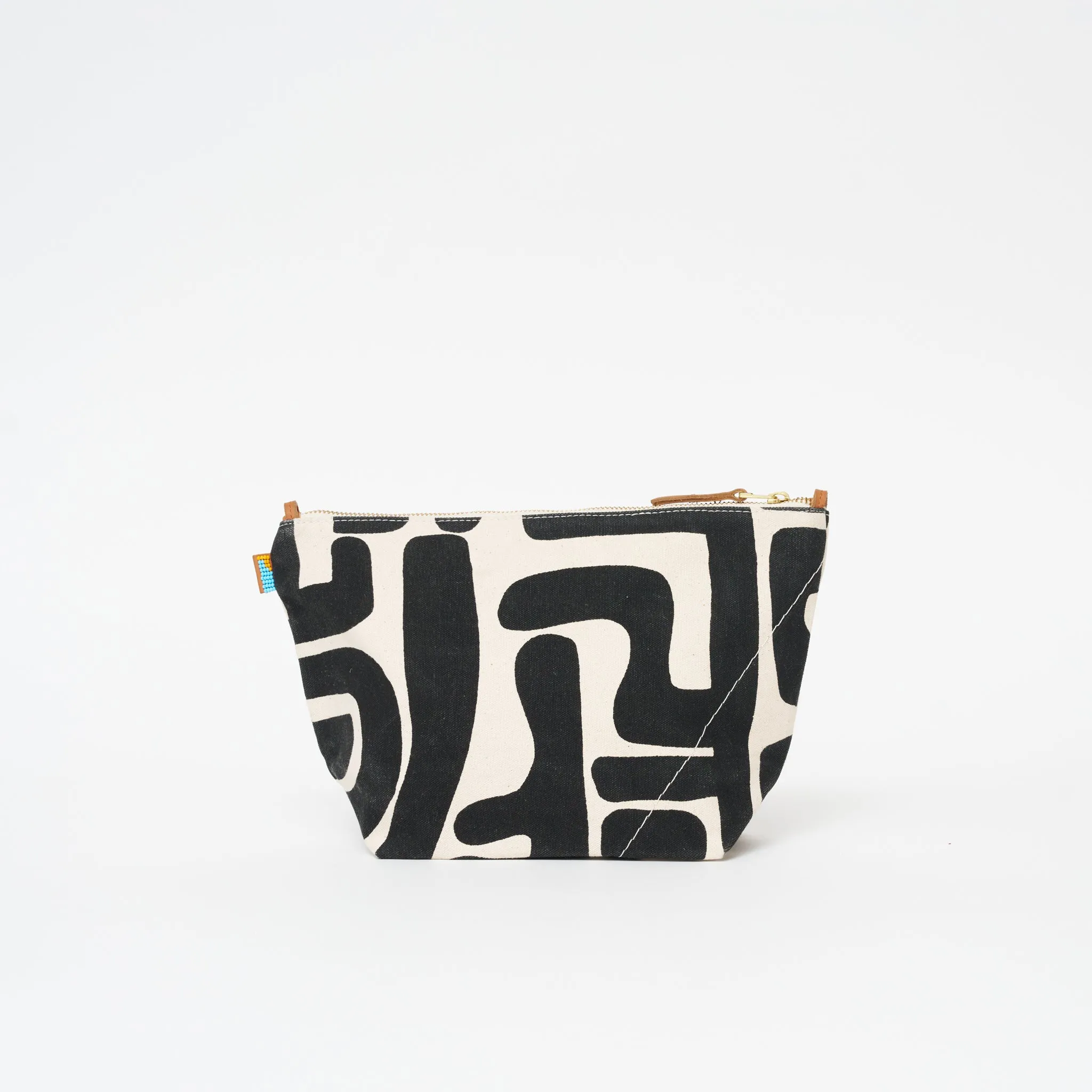 XLarge Convertible Pouch - Black Kuba with Beaded Lime Green Heart