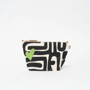 XLarge Convertible Pouch - Black Kuba with Beaded Lime Green Heart