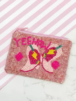 'Yeehaw' Cowgirl Boots Beaded Zip Pouch