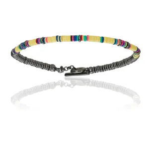 Yellow African Beaded Bracelet with Black PVD