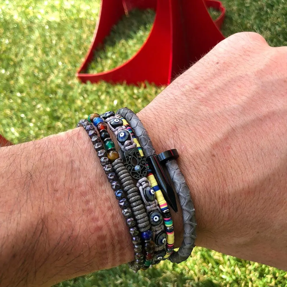 Yellow African Beaded Bracelet with Black PVD