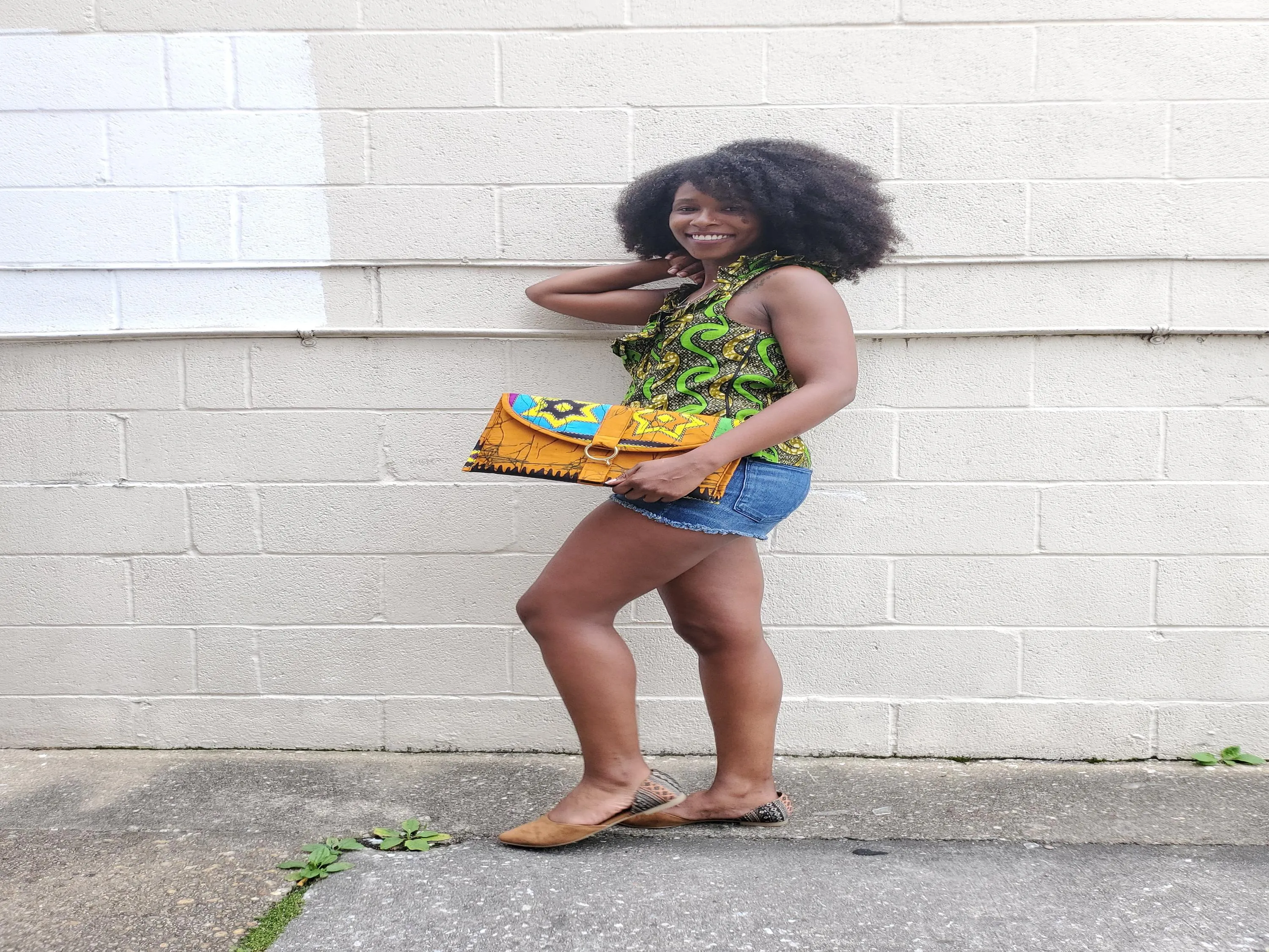 Yellow batik wax print envelope clutch