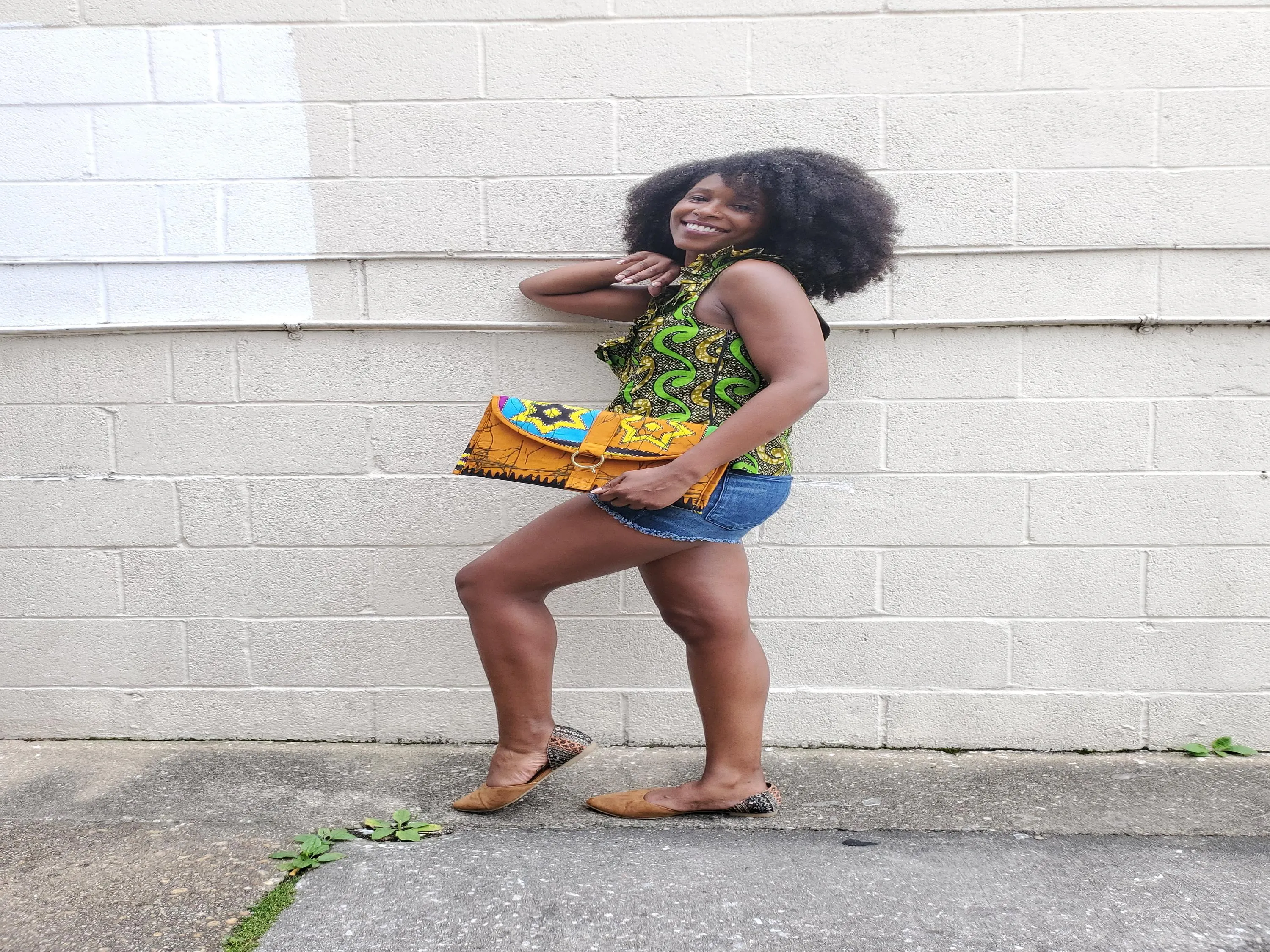 Yellow batik wax print envelope clutch
