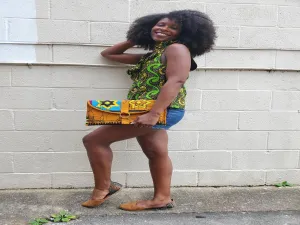 Yellow batik wax print envelope clutch