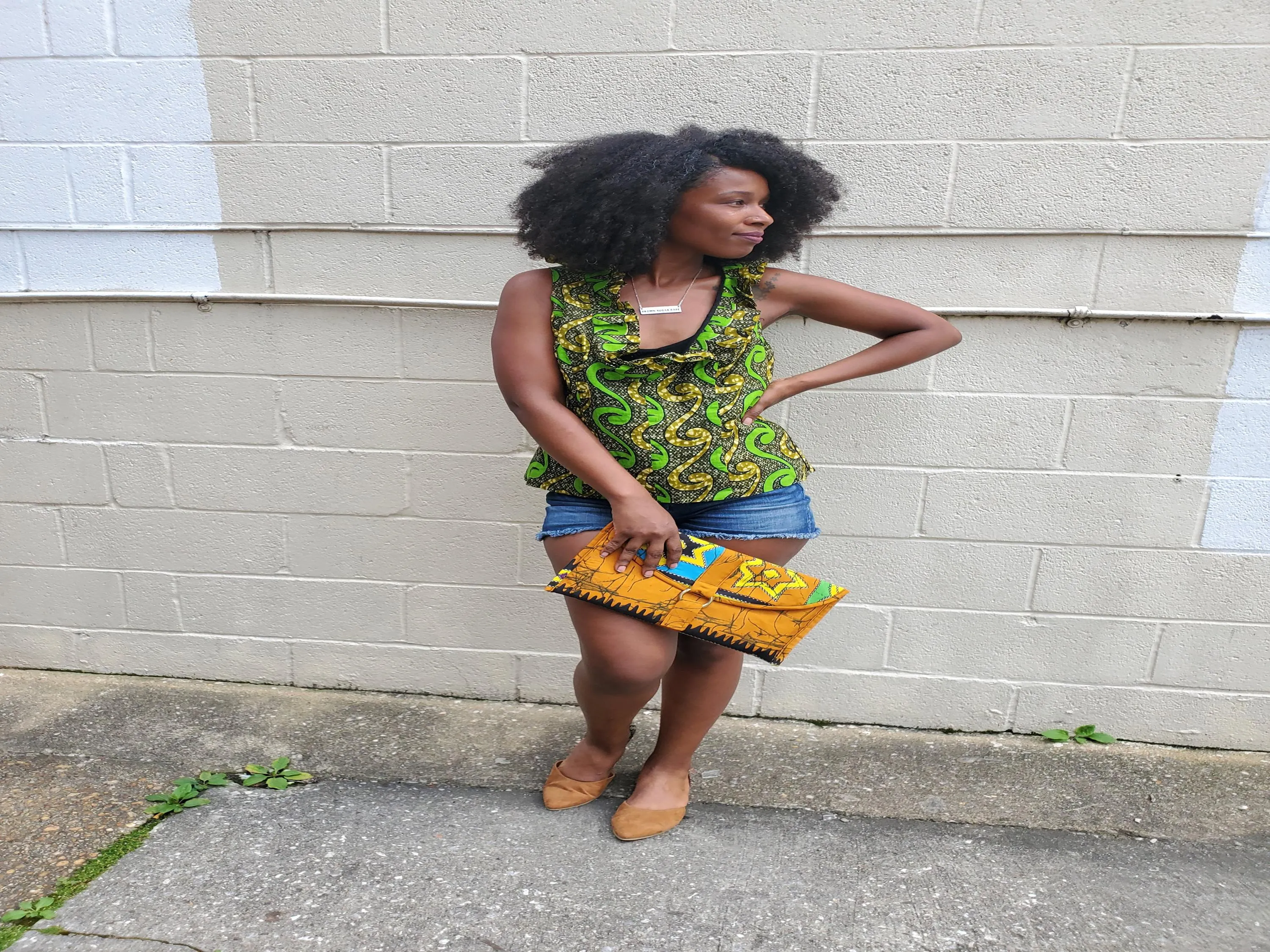 Yellow batik wax print envelope clutch