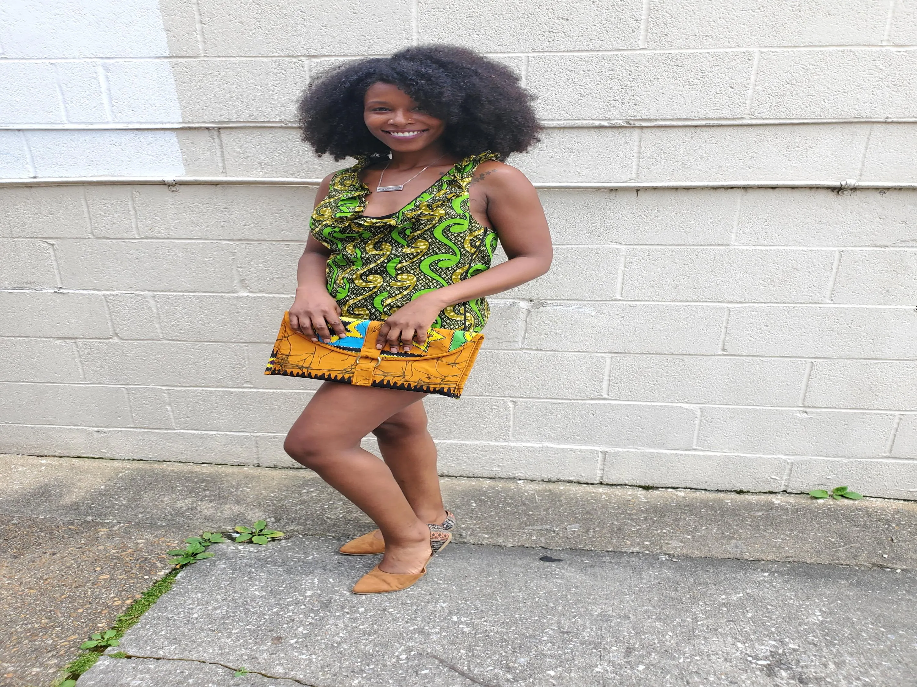 Yellow batik wax print envelope clutch
