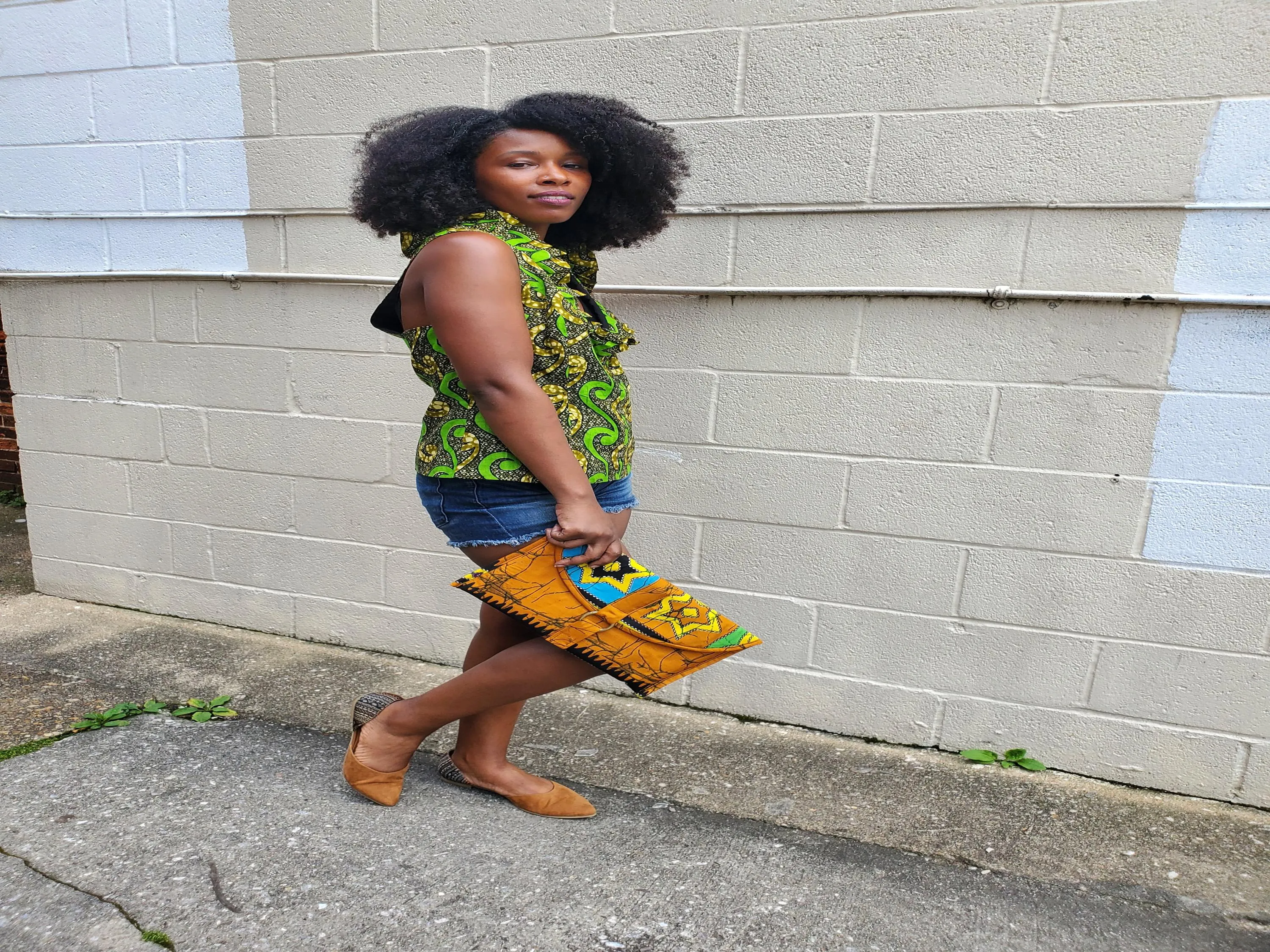 Yellow batik wax print envelope clutch