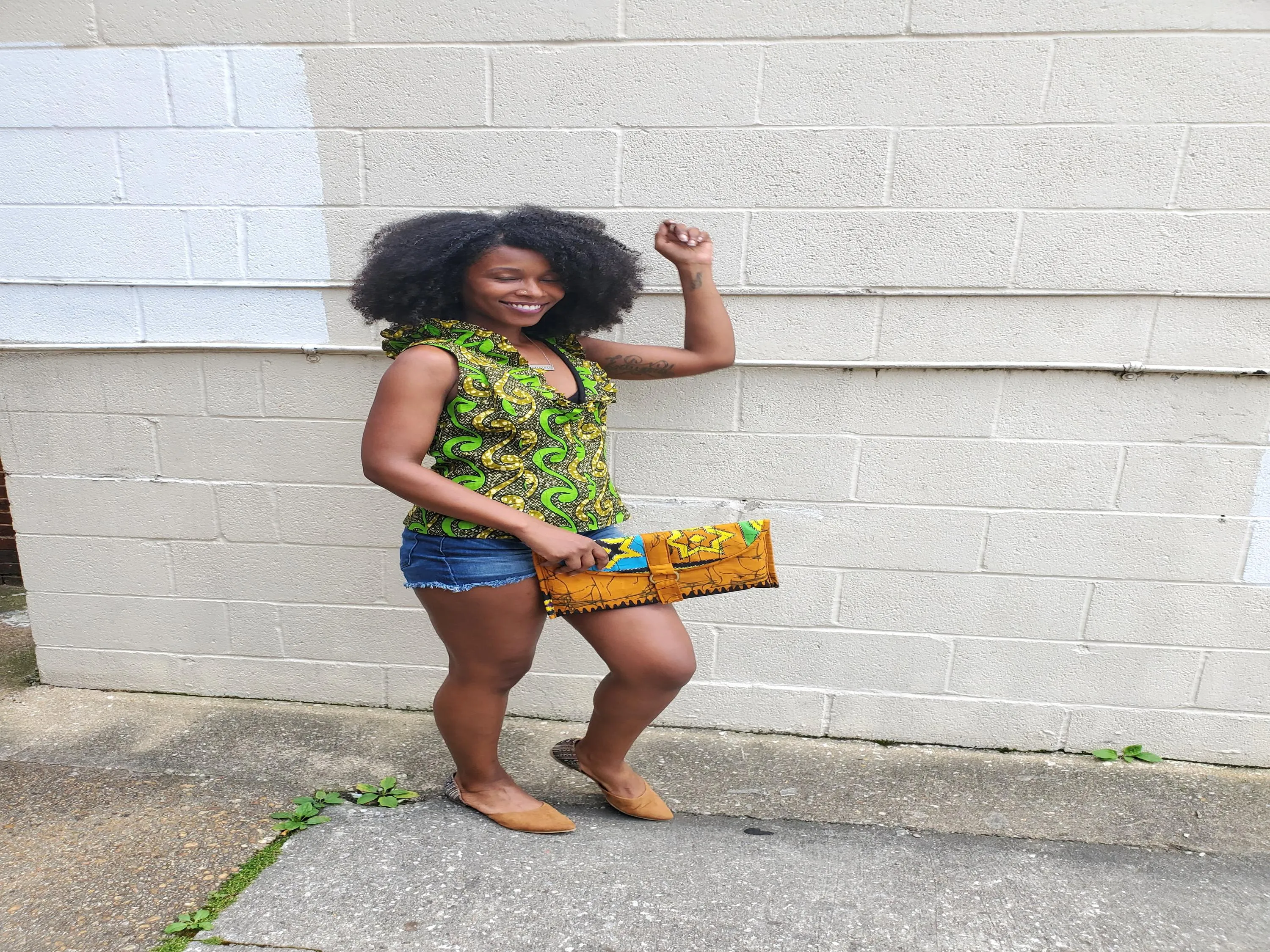 Yellow batik wax print envelope clutch