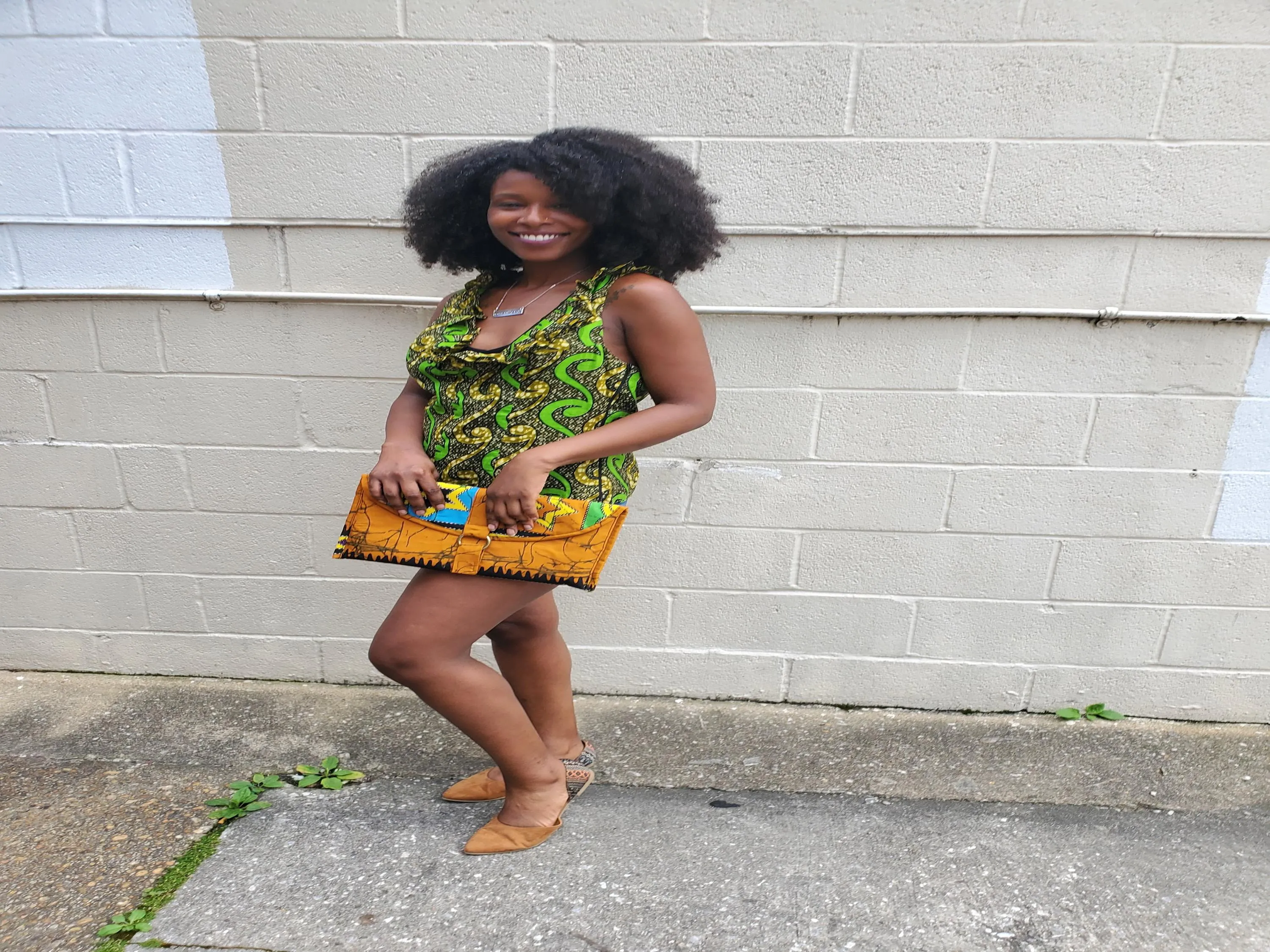 Yellow batik wax print envelope clutch