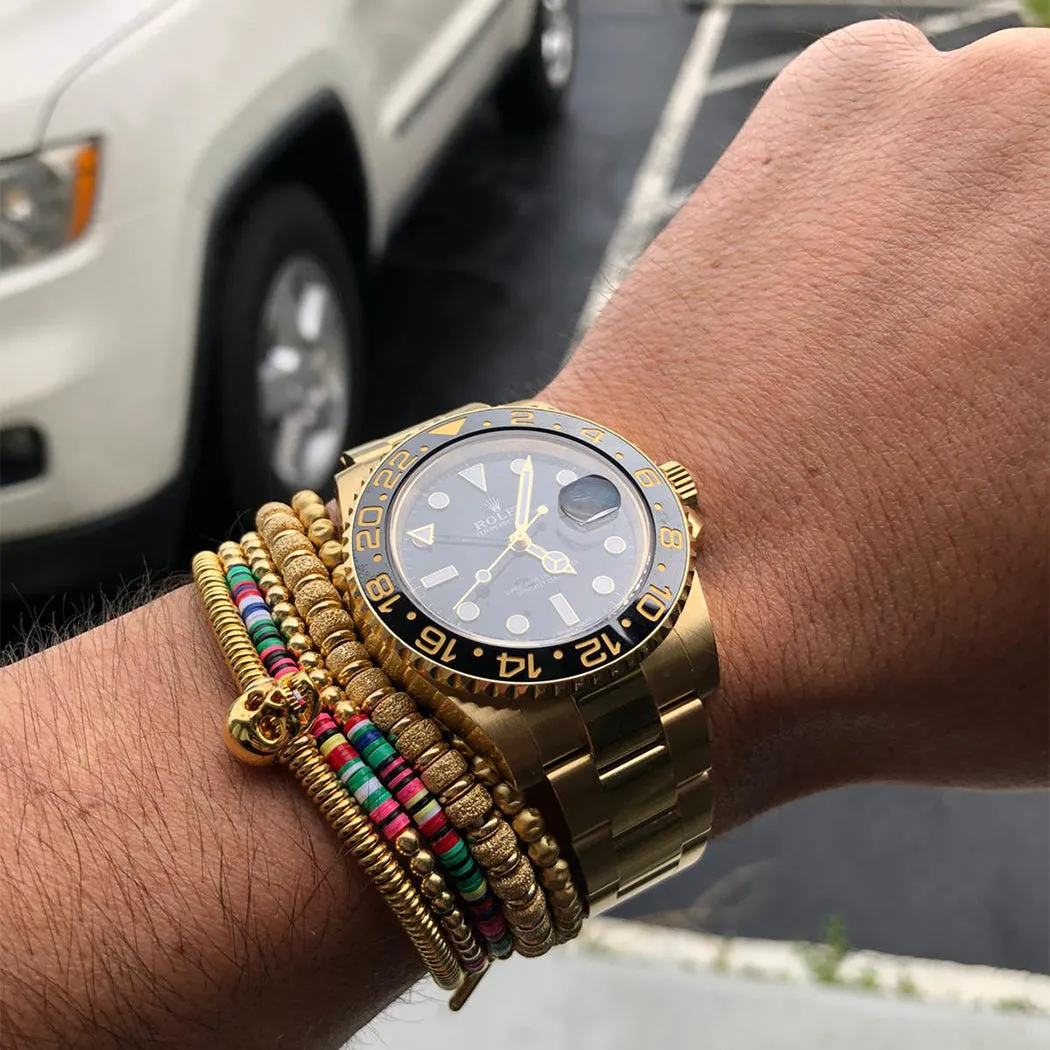 Yellow Gold Small Beaded Skull Bracelet