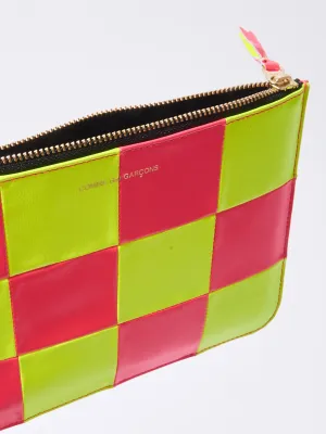 Yellow/Pink Fluo Squares Large Zip Pouch
