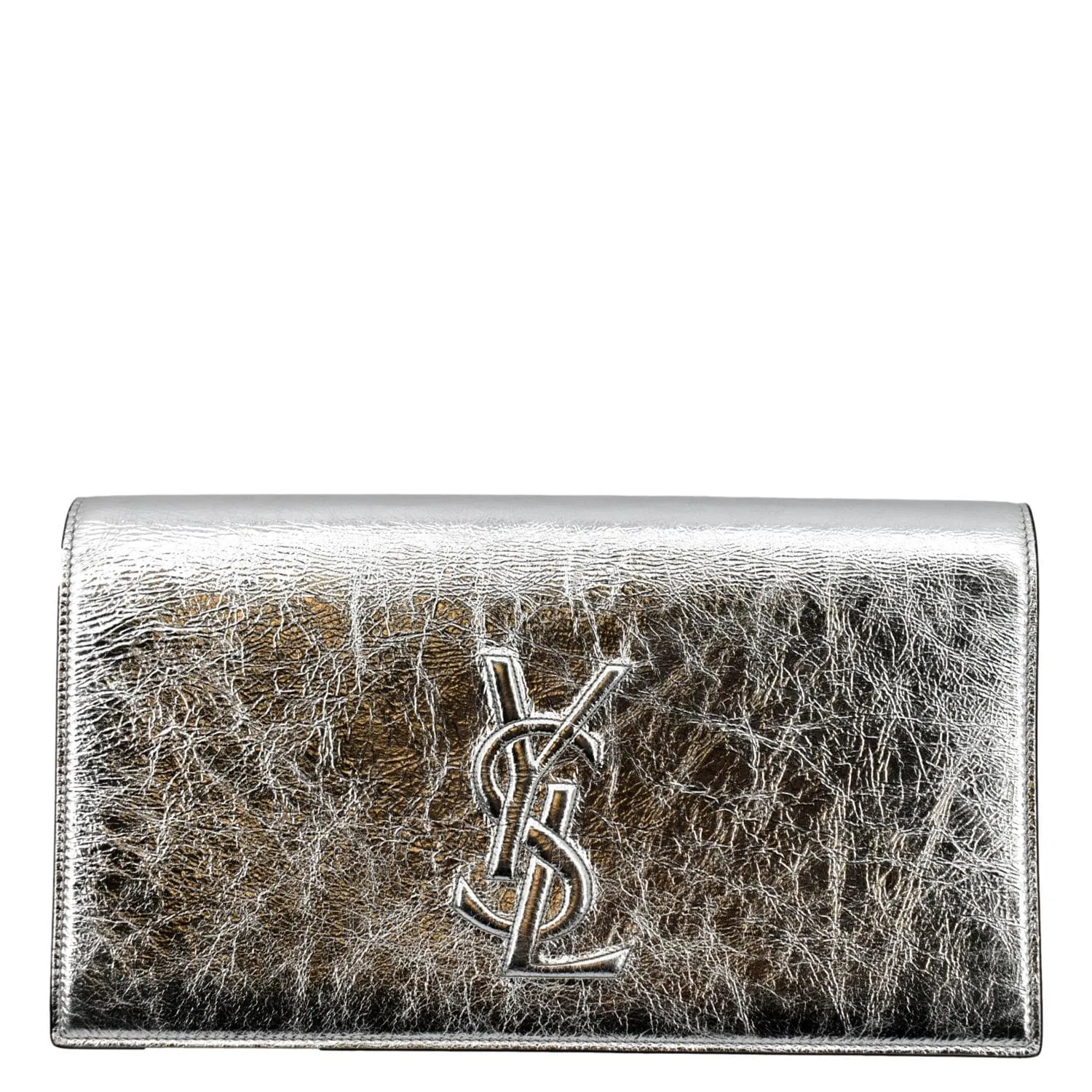 YVES SAINT LAURENT Belle de Jour Leather Clutch Bag Silver
