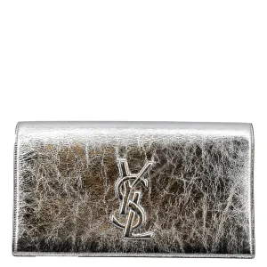 YVES SAINT LAURENT Belle de Jour Leather Clutch Bag Silver