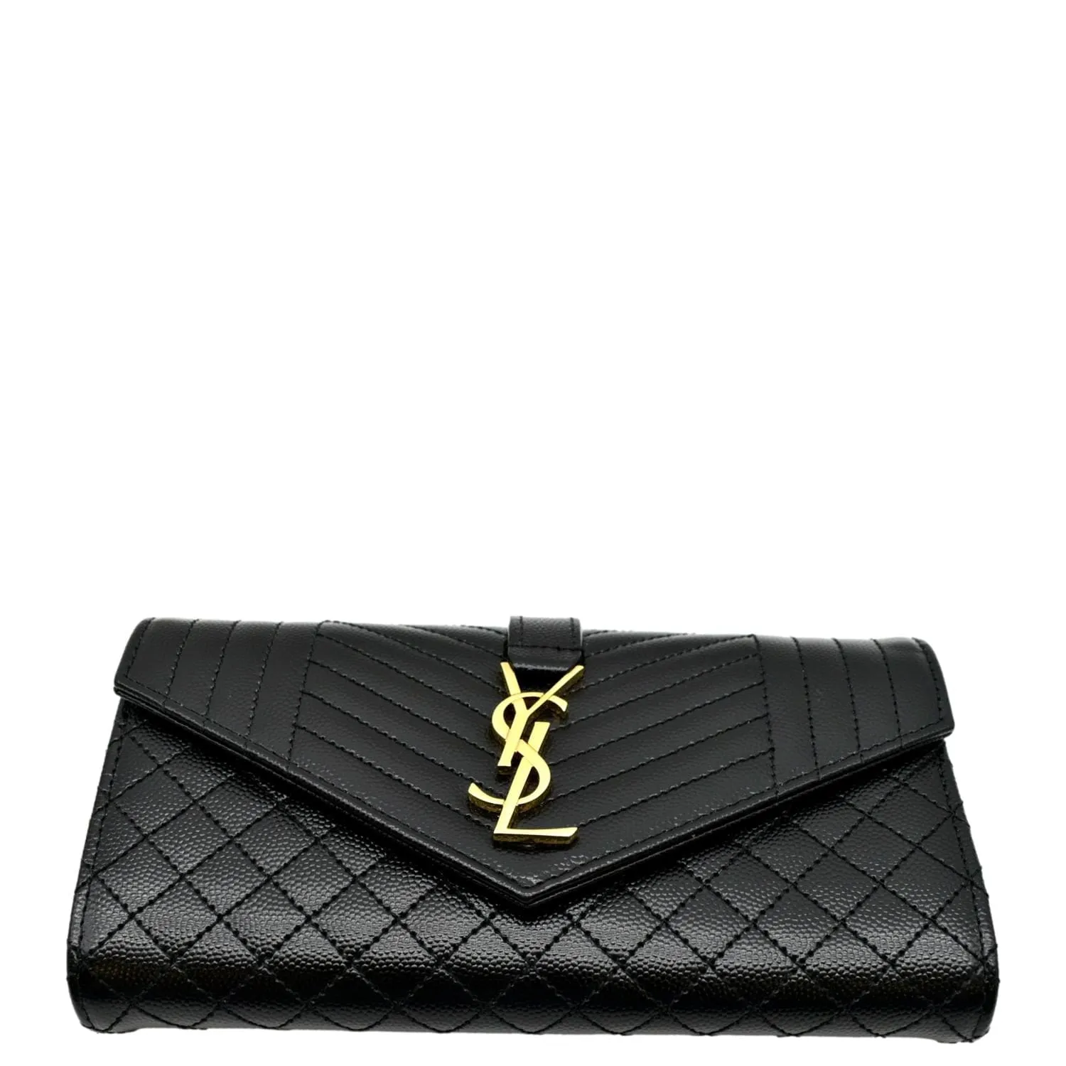 YVES SAINT LAURENT Envelope Flap Matelasse Leather Wallet Black