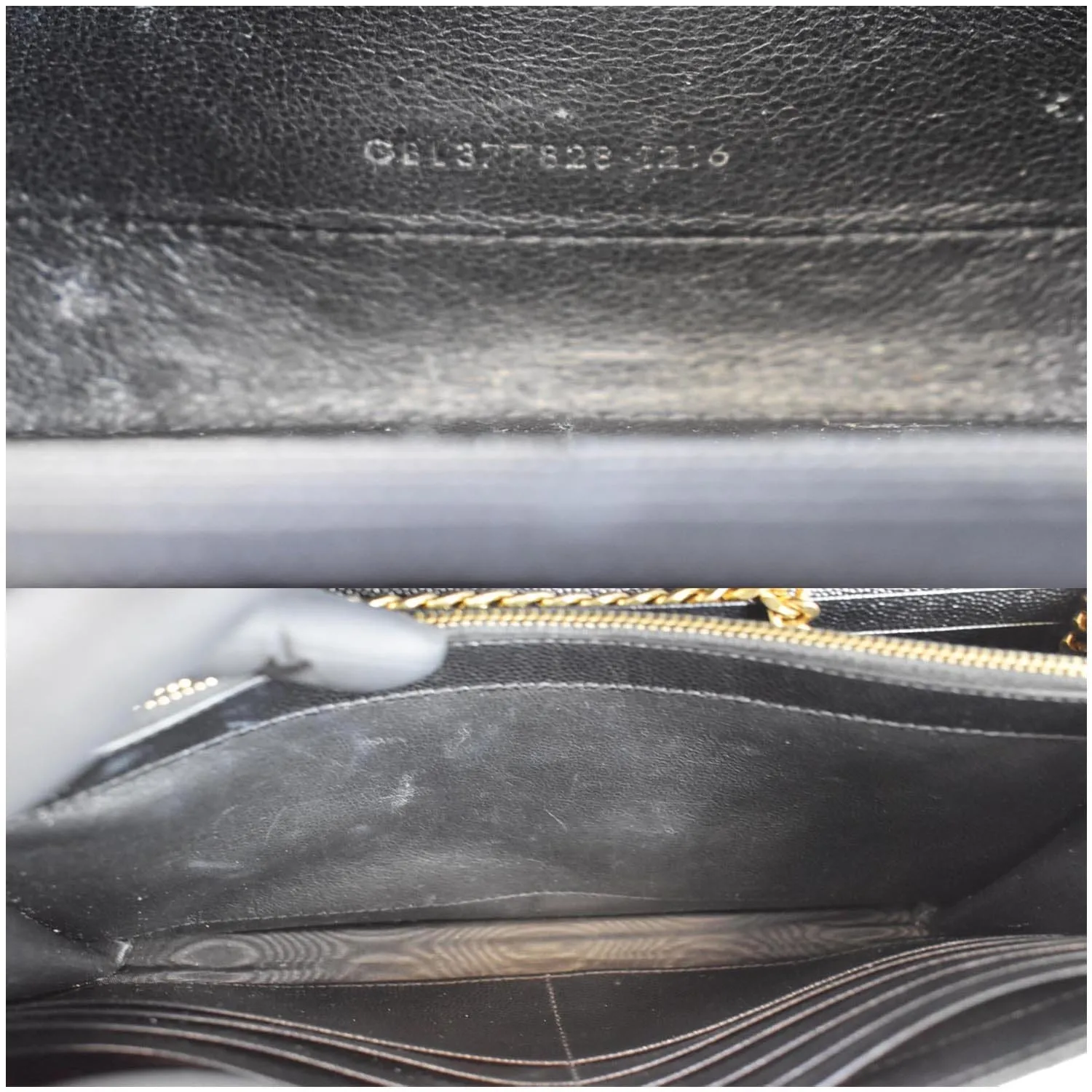 YVES SAINT LAURENT Matelasse Chevron Grain De Poudre Envelope Chain Wallet Black
