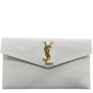 YVES SAINT LAURENT Uptown Envelope Grain De Poudre Leather Clutch White