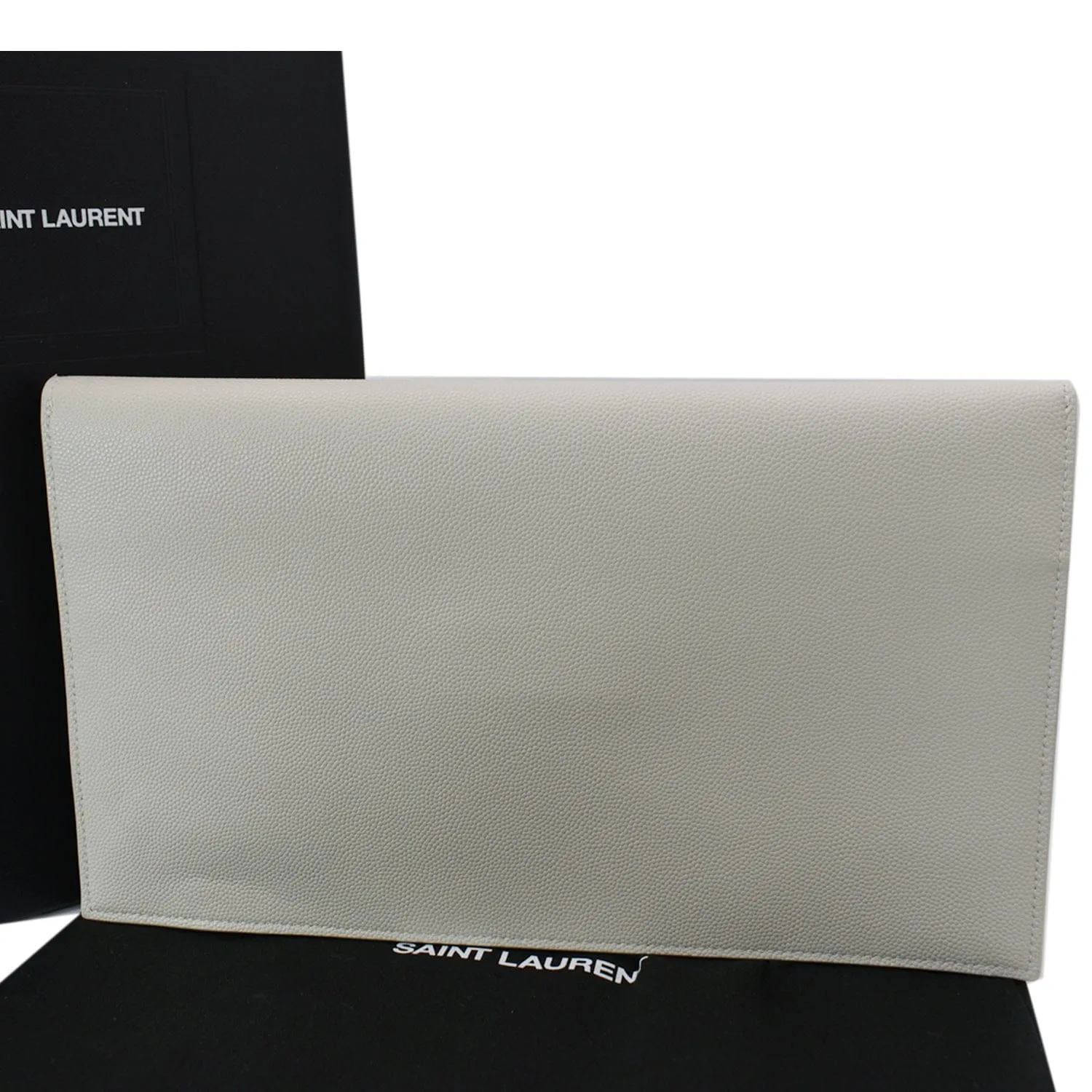YVES SAINT LAURENT Uptown Envelope Grain De Poudre Leather Clutch White
