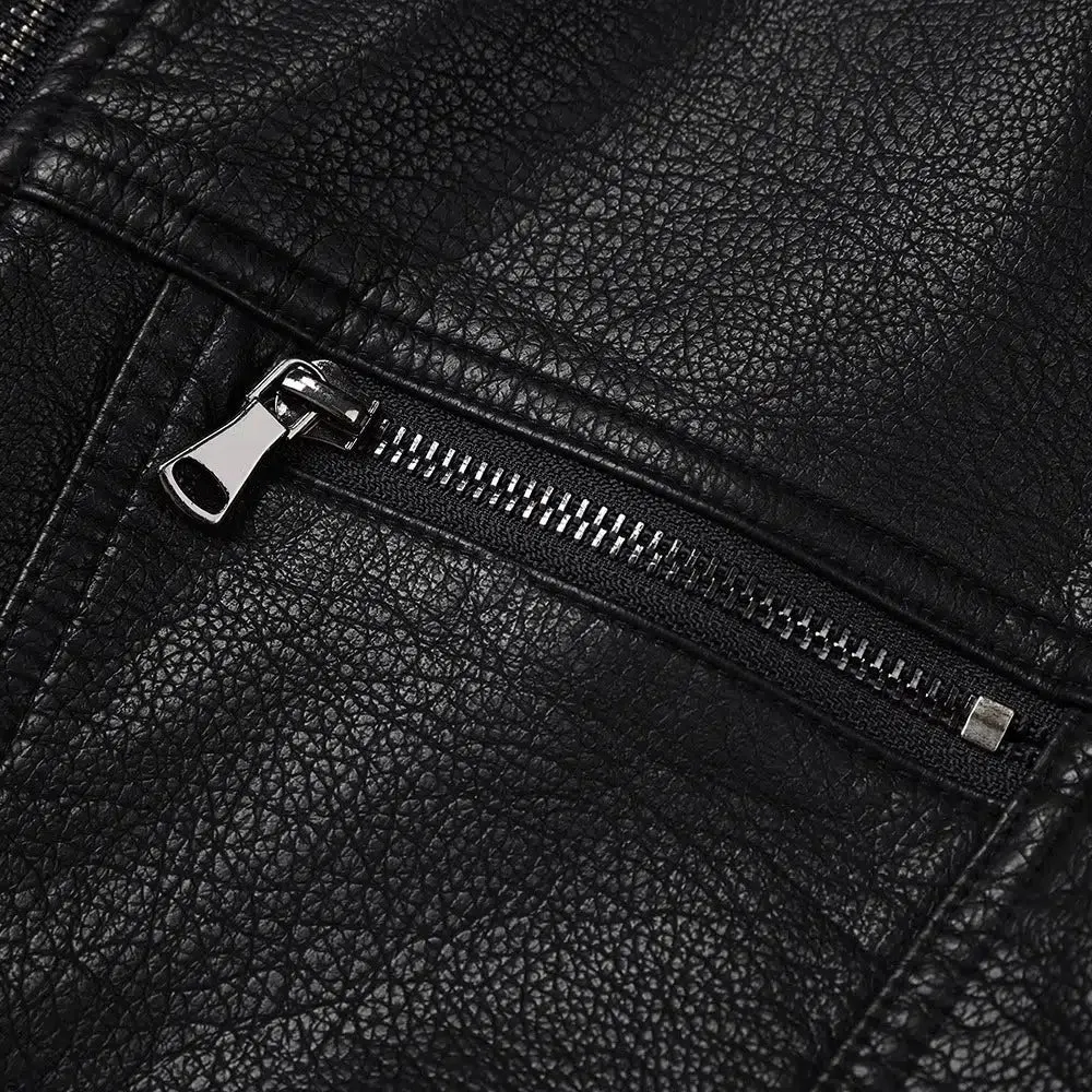 Zipper Pockets Leather Jacket