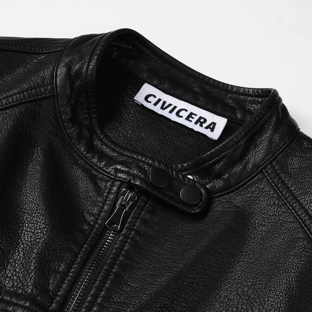 Zipper Pockets Leather Jacket